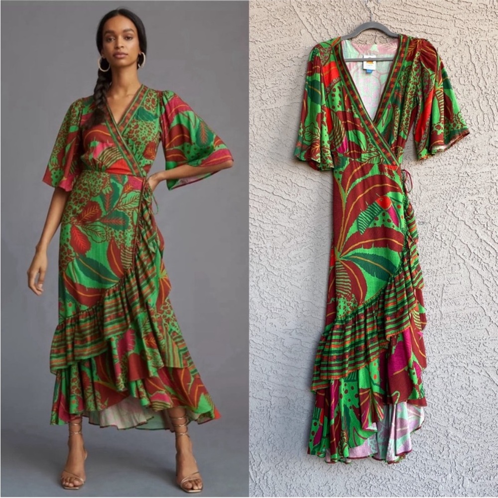 FARM RIO X ANTHROPOLOGY floral wrap dress size M